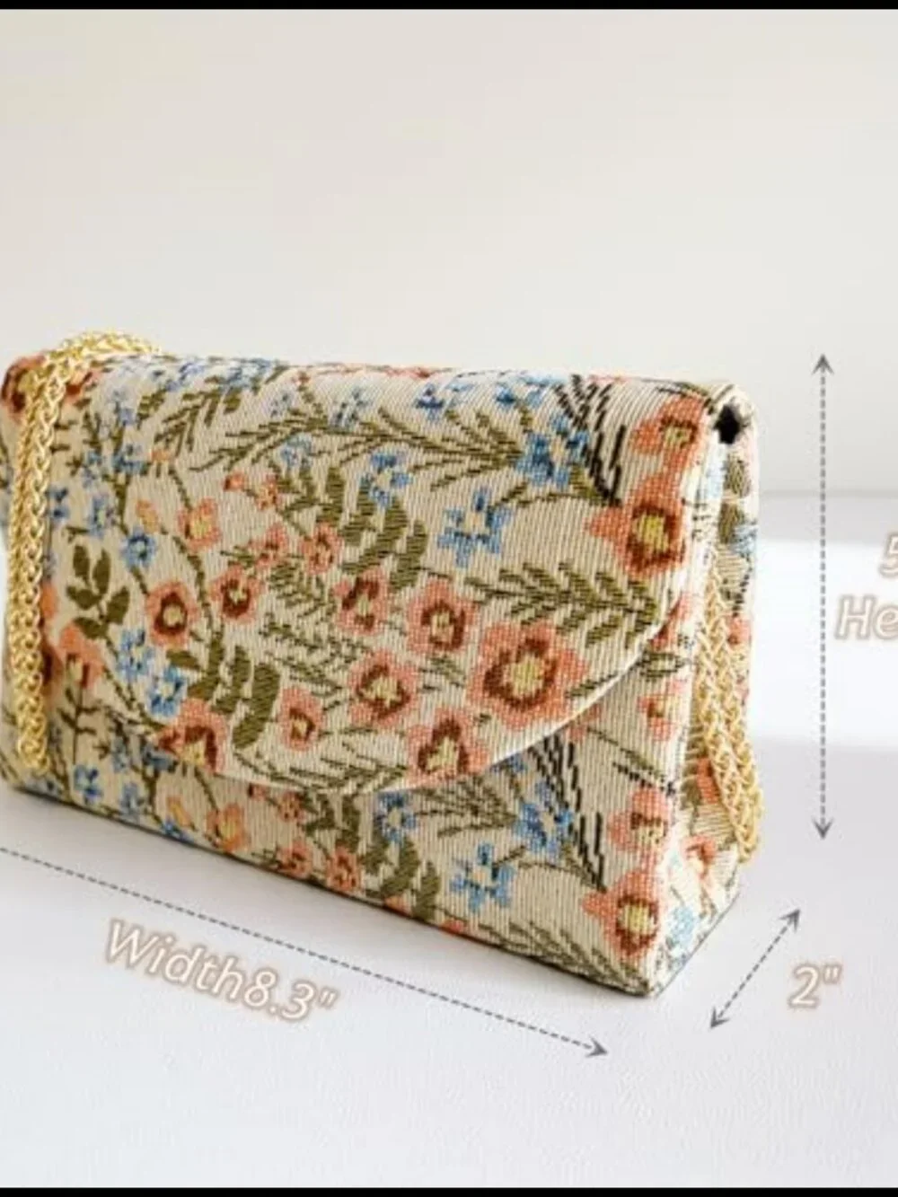 Floral Evening Clutch Purse Jacquard Knit Detachable Chain Crossbody